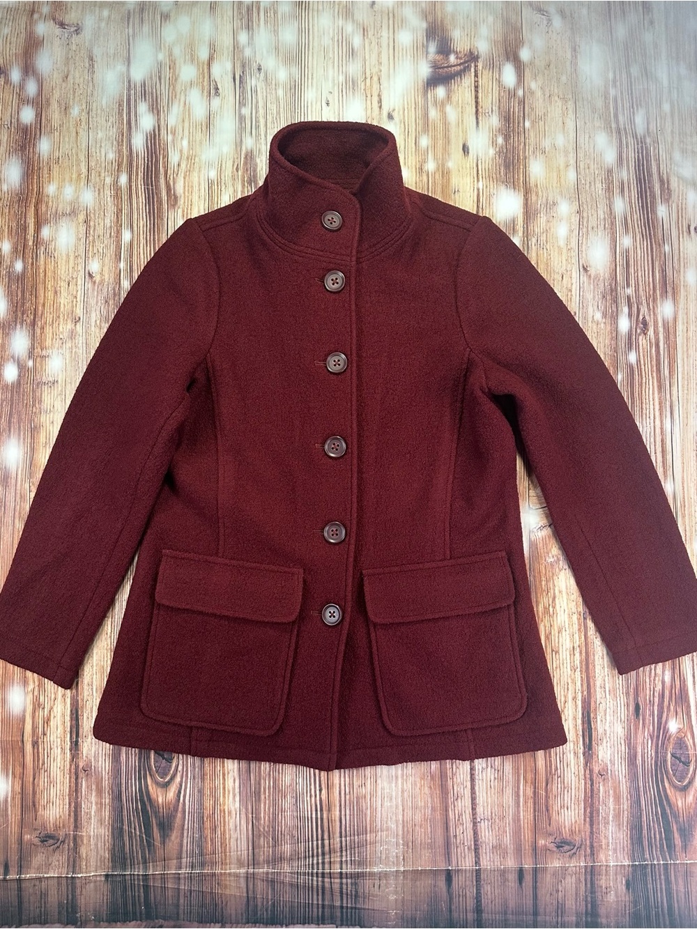 LL Bean Women’s Pea Coat 100% Wool Bellandi Italian Purple Plum Size Medium R